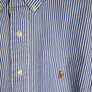 Ralph Lauren Yarmouth Blue Striped Shirt Men's 17/34 Multicolor Pony Long Sleeve
